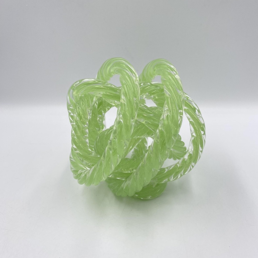 Hand Blown‎ Glass Knot Orb Sculpture Light Green Twisted Rope Modern Art Decor